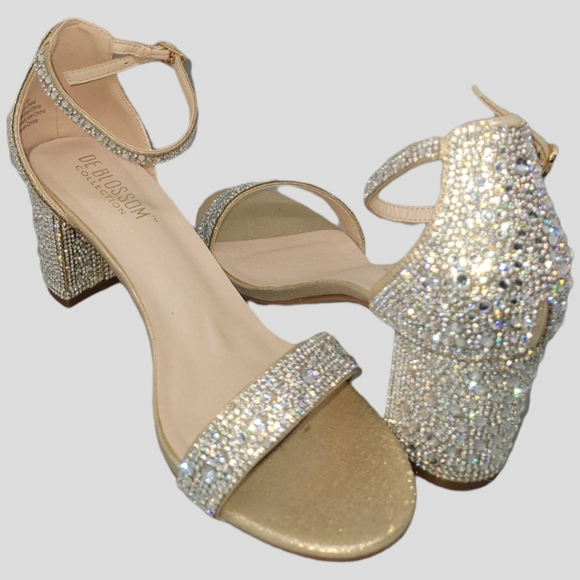 Rhinestone covered open toed heels. Great for any occasion. Worn once. - Picture 3 of 8